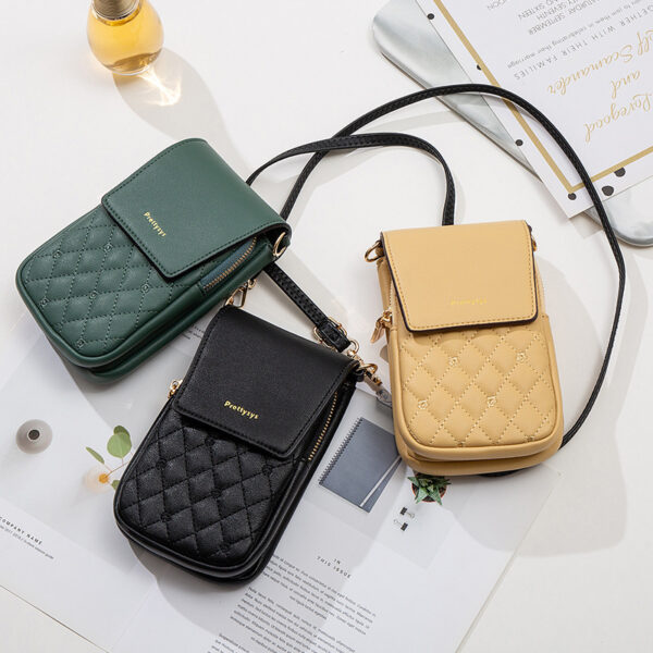 Plaid Sewing Design Mobile Phone Bags For Women Simple Buckle Multifunctional Crossbody Shoulder Bag - Image 4